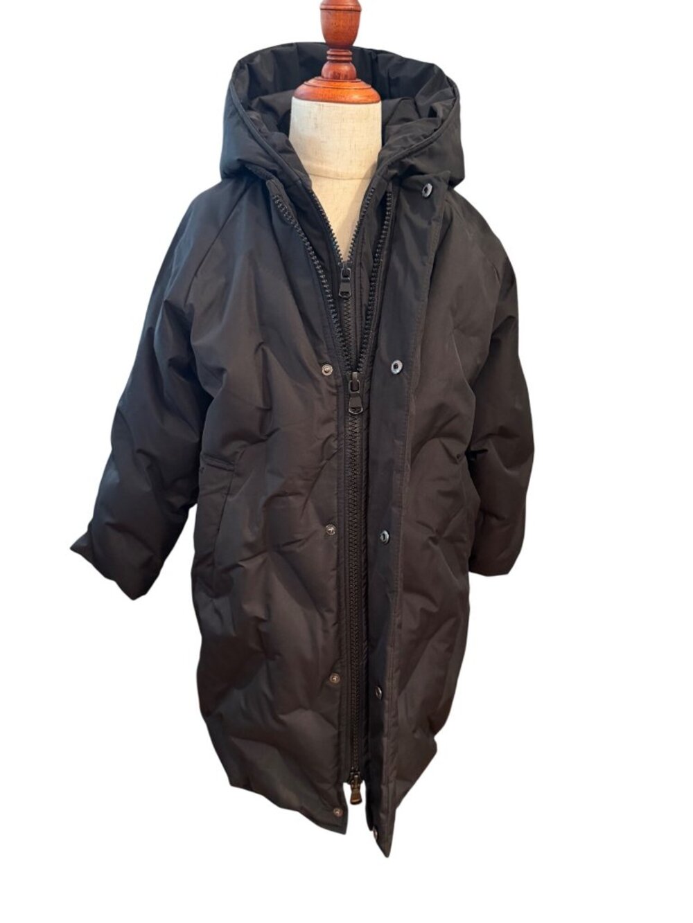 Zara Kids Black Hooded Down Puffer Coat Long Quilted Winter Parka Size 6-7 120cm